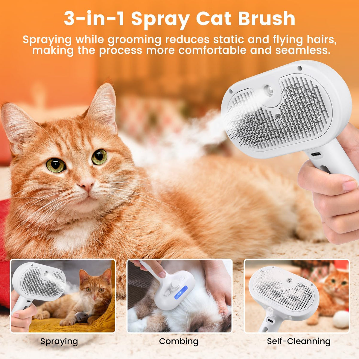 Pet Steam Brush – Mist Grooming for Shedding 6