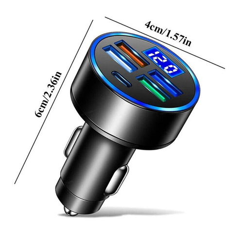 5-Port Fast Car Charger with Voltage Display
